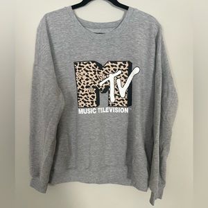 MTV Music Television Grey Cheetah Print Crewneck Sweatshirt